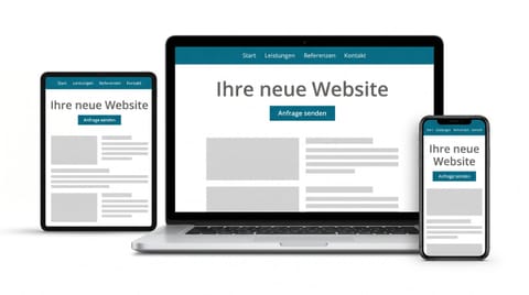 Dieselbe Website responsiv dargestellt auf Laptop, Tablet und Smartphone