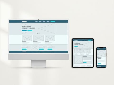Responsives Website-Layout auf Desktop, Tablet und Smartphone